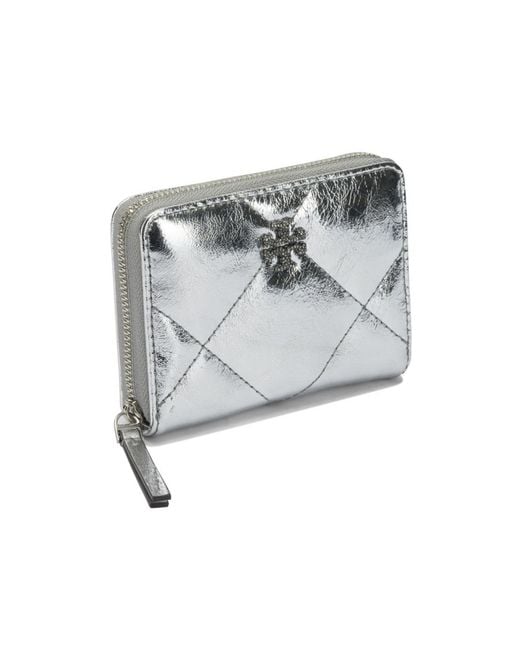 Tory Burch White Quilted Zipped Card Holder