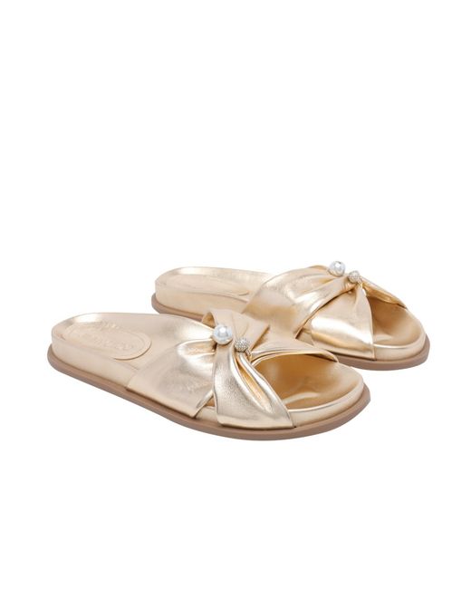 Jimmy Choo Natural Round-Toe Flat Sandals
