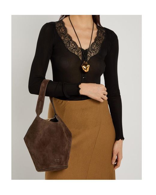 Khaite Brown Lotus Mini Suede Tote Bag