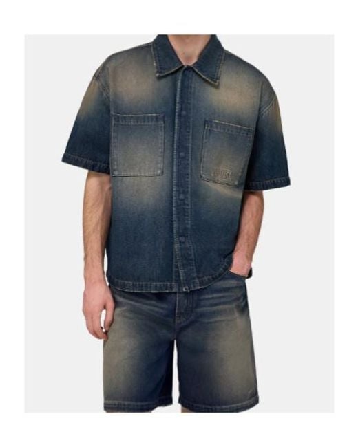 Amiri Blue Logo Denim Short Sleeve Shirt for men