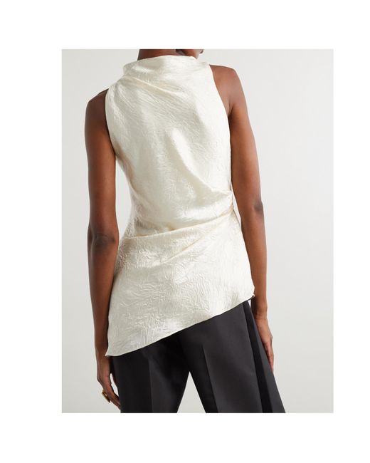 Alexander McQueen White Mock-Neck Asymmetric Satin Top