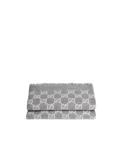 Gucci Gray Reversible Gg Wool And Cashmere Blanket for men