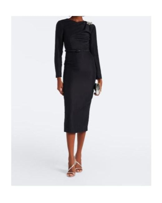 Roland Mouret Black Crystal-Embellished Jacquard Midi Dress