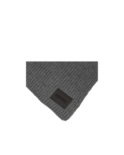 Boss Gray Ribbed Logo-Patch Beanie Hat Set for men