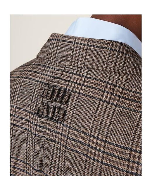 Miu Miu Brown Single-Breasted Prince Of Wales Check Jacket
