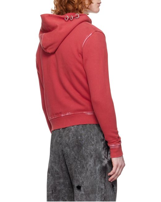 we11done Red Pierced Zip-Up Hoodie for men