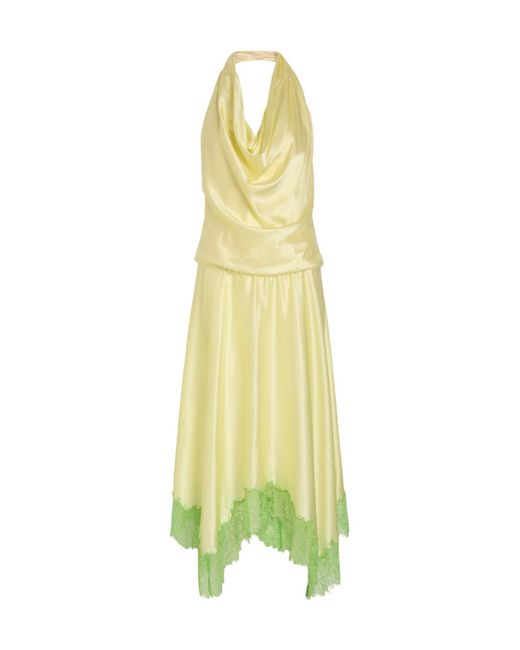 Staud Yellow Lace-Trim Stretch-Silk Midi Dress