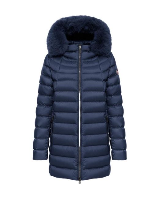 Colmar Blue A-Line Down Jacket With Faux Fur
