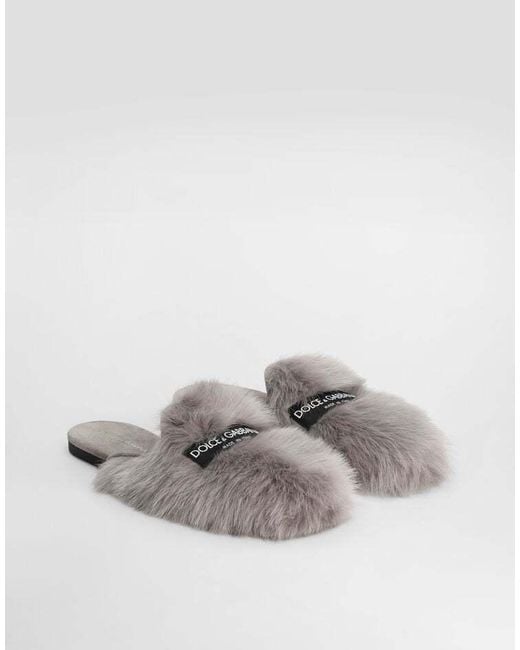 Dolce & Gabbana Gray Shearling Slippers