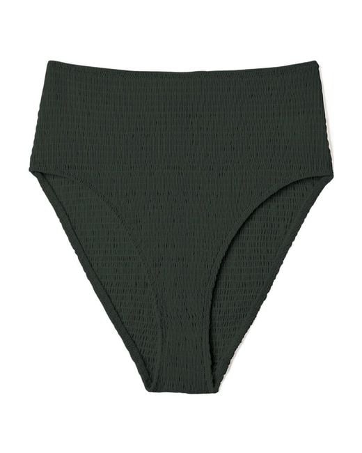 Totême Green Smocked High-Waist Bikini Bottoms