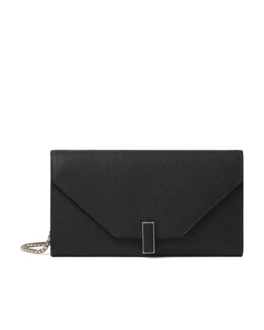 Valextra Black Foldover-Top Chain-Linked Wallet