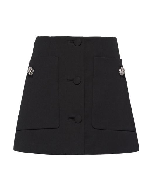 Prada Black Crystal-Embellished Wool Mini Skirt