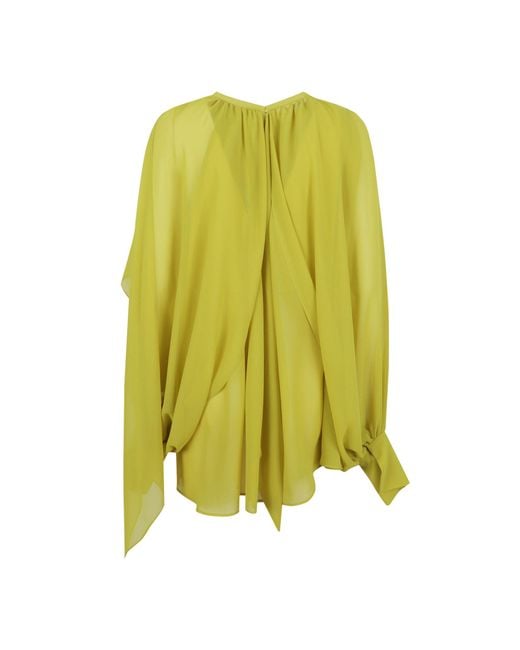 Gianluca Capannolo Yellow Draped Sleeve Tops