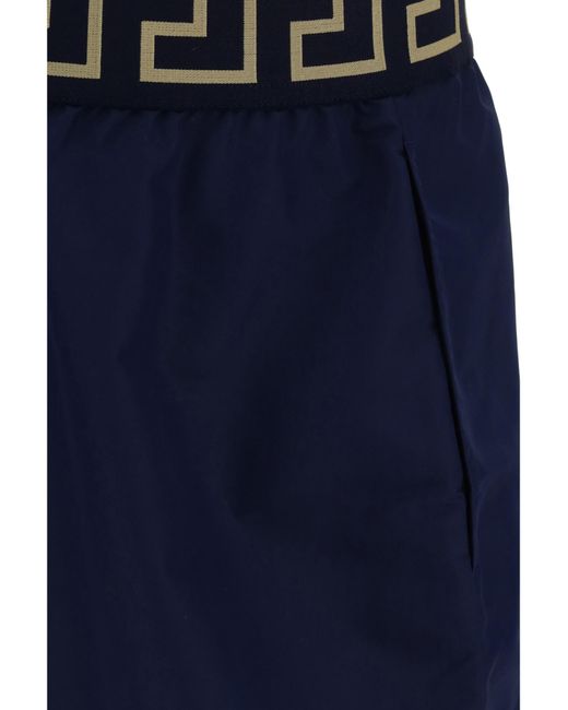 Versace Blue Greca Border Elasticated Waistband Swim Shorts for men