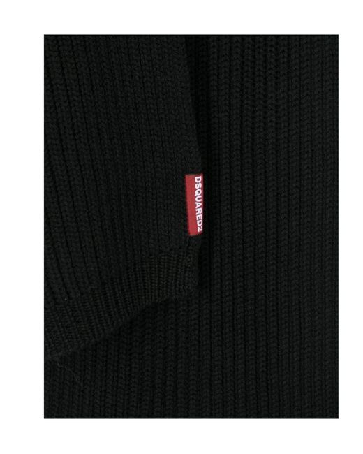 DSquared² Black Logo Patch Scarf-Beanie Set for men