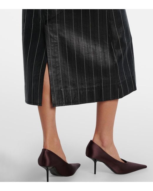 Victoria Beckham Black Embroidered Leather Midi Skirt