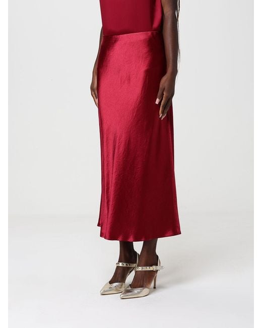 Max Mara Red Satin-Finish Silk Midi Skirt