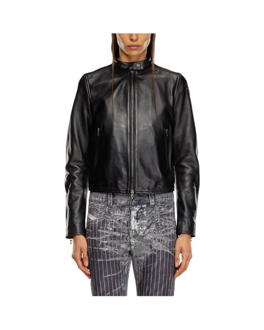 DIESEL Black L-Ayla Zipped Leather Biker Jacket