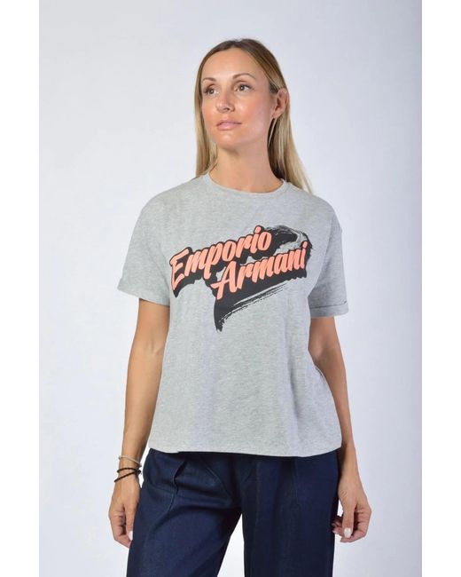 Emporio Armani Gray Round Collar Logo T-Shirt