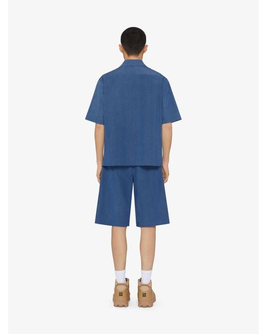 Givenchy Blue Logo Embroidered Short-Sleeve Shirt for men