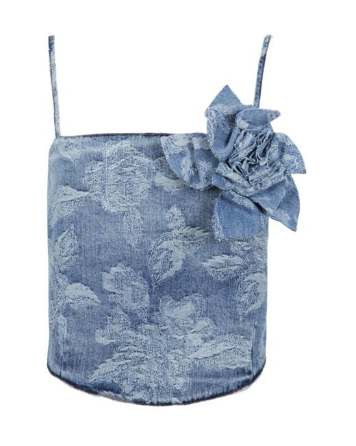GIUSEPPE DI MORABITO Blue Jacquard Floral Crop Top