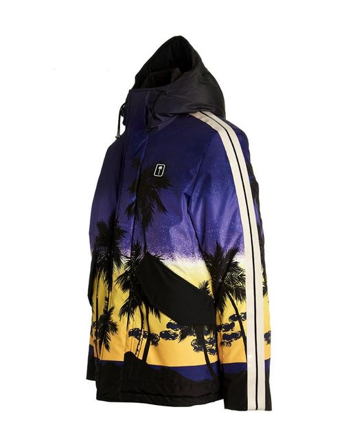Palm Angels Blue Sunset-Print Hooded Jacket for men