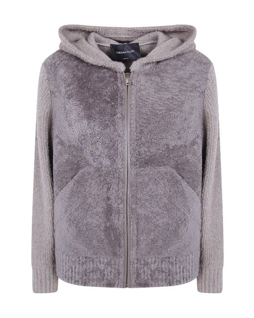Fabiana Filippi Gray Shearling Zip Hooded Jacket