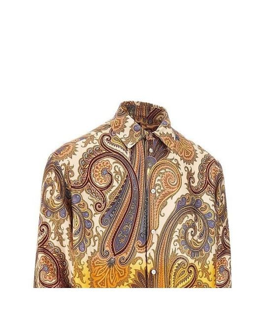 Etro Multicolor Silk Twill Shirt With Placed Degrade Paisley-Print for men