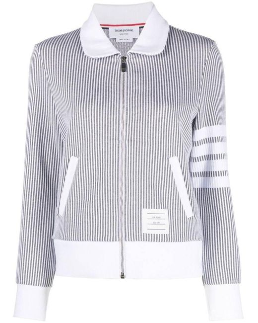 Thom Browne Blue Zip-Fastening Seersucker Jacket