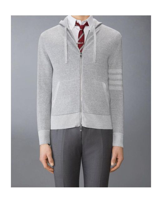 Thom Browne Gray 4-Bar Stripe Zip-Up Hoodie for men
