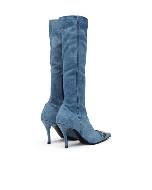 DIESEL Blue D-Venus 80Mm Denim Knee-High Boots