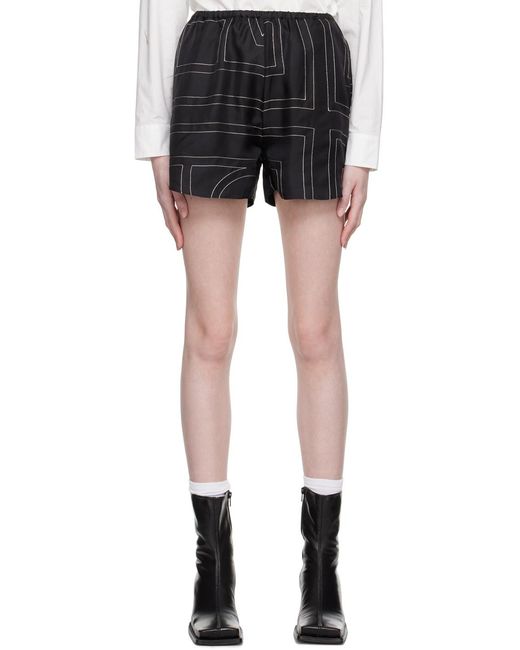 Totême Black Totême Geometric Printed Elasticated Waistband Shorts