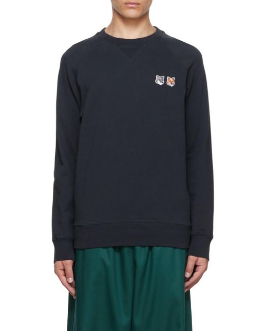 Maison Kitsuné Blue Logo-Patch Crew Neck Sweater for men