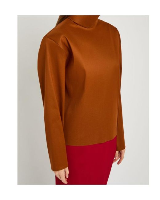 Saint Laurent Brown High-Neck Stretch-Silk Top