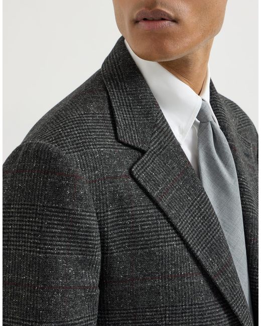 Brunello Cucinelli Black Silk, Wool And Cashmere Prince Of Wales Flannel Deconstructed Blazer for men