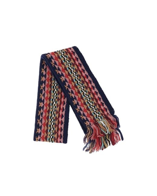 Dries Van Noten Red Jacquard Wool Scarf
