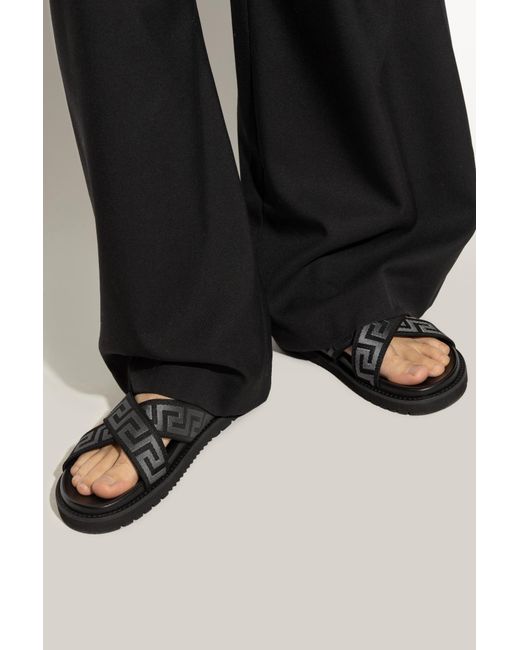 Versace Black Greca Open-Toe Slides for men