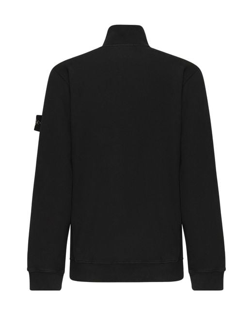 Stone Island Black Logo Patch Half-Zipped Sweatshirt for men