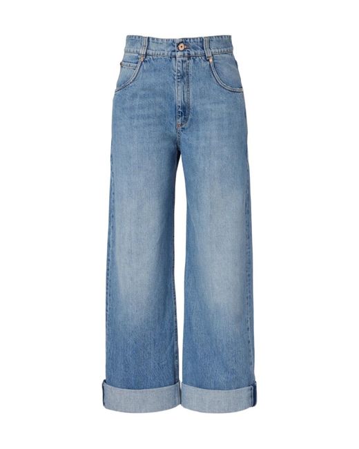 Brunello Cucinelli Blue Logo Wide-Leg Jeans
