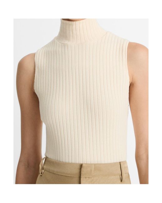 Vince White Sleeveless Turtleneck Top