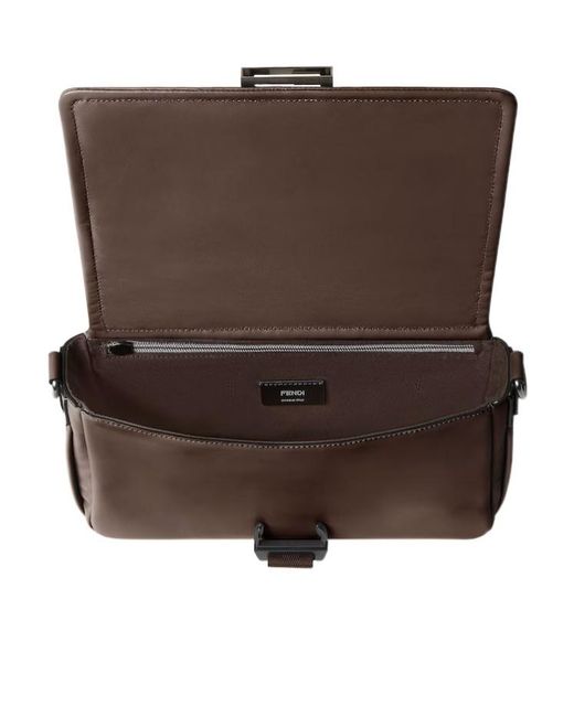 Fendi Brown Flux Logo Plaque Messenger Bag for men
