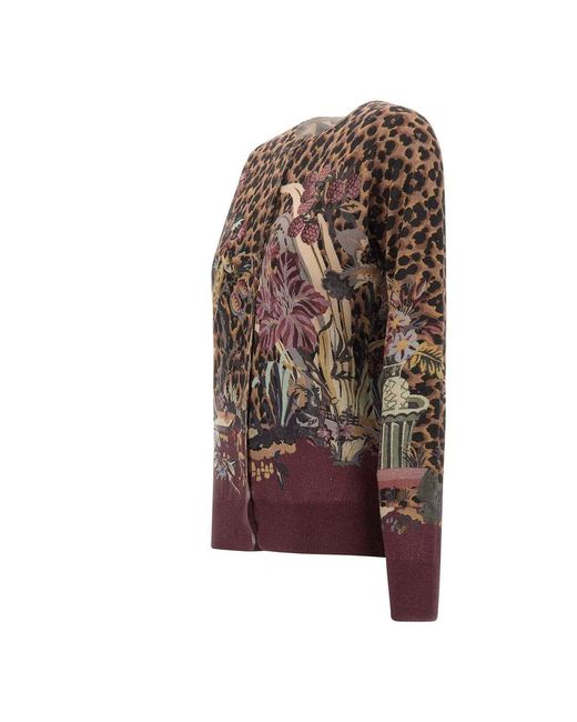 Etro Brown Leopard-Print Floral-Intarsia Cardigan