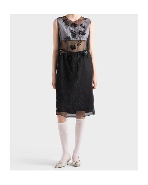 Prada Black Embroidered Silk Cigaline Dress