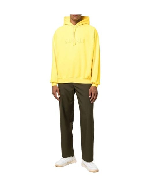 Sunnei Yellow Logo Embroidered Drawstring Hoodie for men