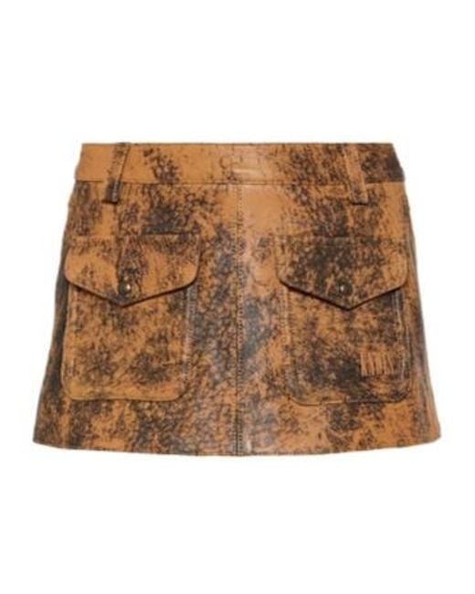KNWLS Brown Distressed Leather Miniskirt