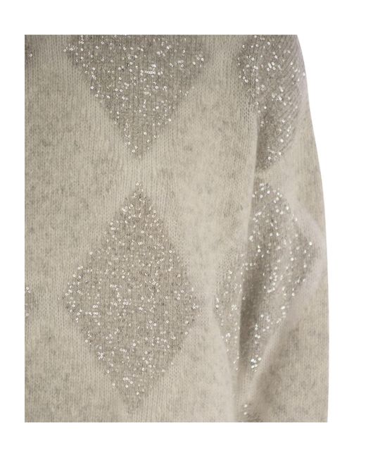 Brunello Cucinelli Gray Sequin Embellished Roll-Neck Jumper