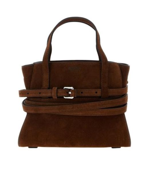 Moschino Brown Tie Me Belt-Detail Suede Tote Bag