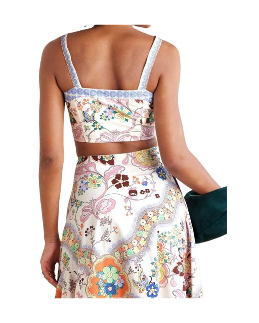 Etro Blue Floral-Printed Sleeveless Cropped Top