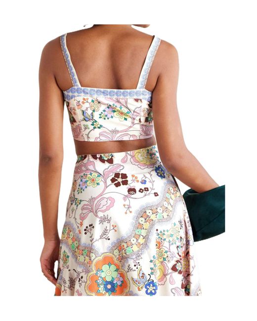 Etro Blue Floral-Printed Sleeveless Cropped Top