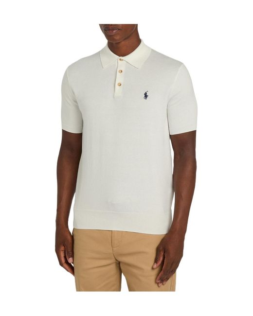 Polo Ralph Lauren White Logo-Embroidered Cotton-Knit Polo Shirt for men